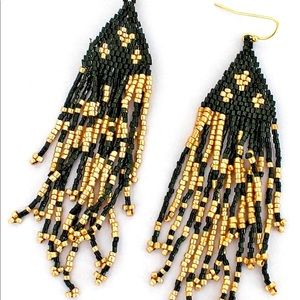 Nola Fringe Black & Gold Seed Bead Earrings